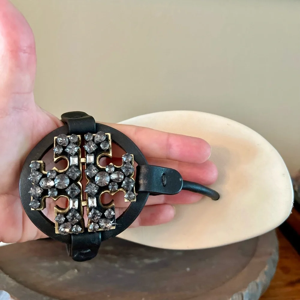 Tory Burch Black and White Rhinestone Miller Sandals - Picture 4 of 9